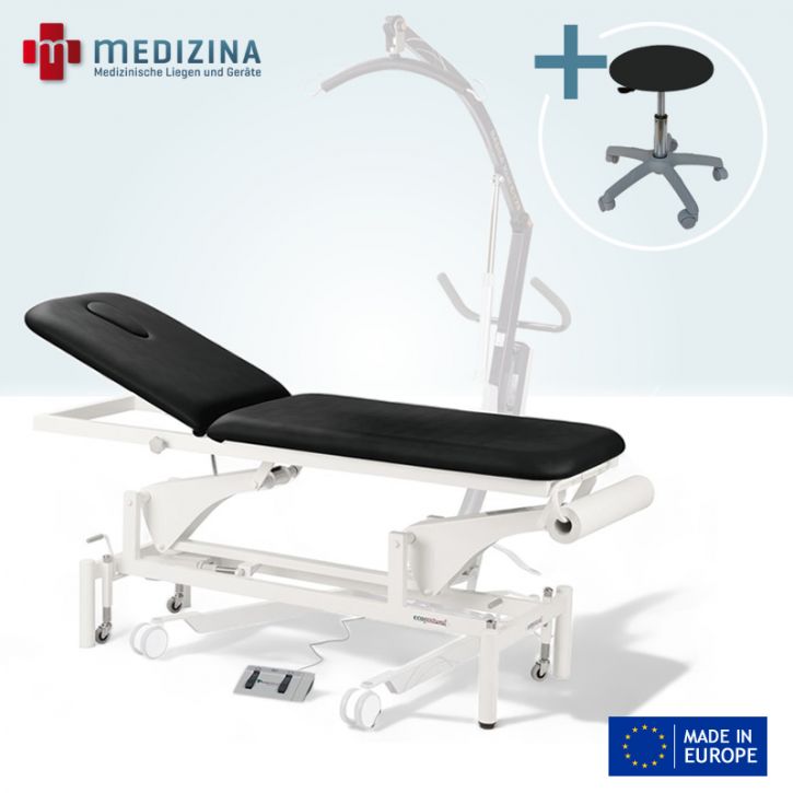 Ecopostural Physiotherapie Liege elektrisch/hydraulisch mit Rahmengestell + Gratis Rollhocker