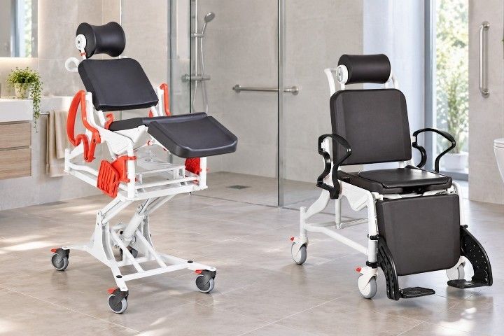 Rebotec Multifunktions-Dusch- und Pflegerollstuhl Phoenix mit Hygieneausschnitt, Grau-Grau