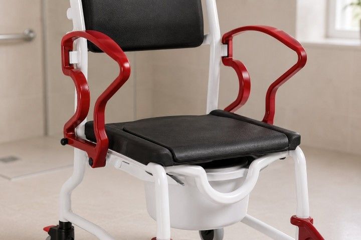 Rebotec Dusch- und Toilettenrollstuhl Bremen, Grau-Rubinrot