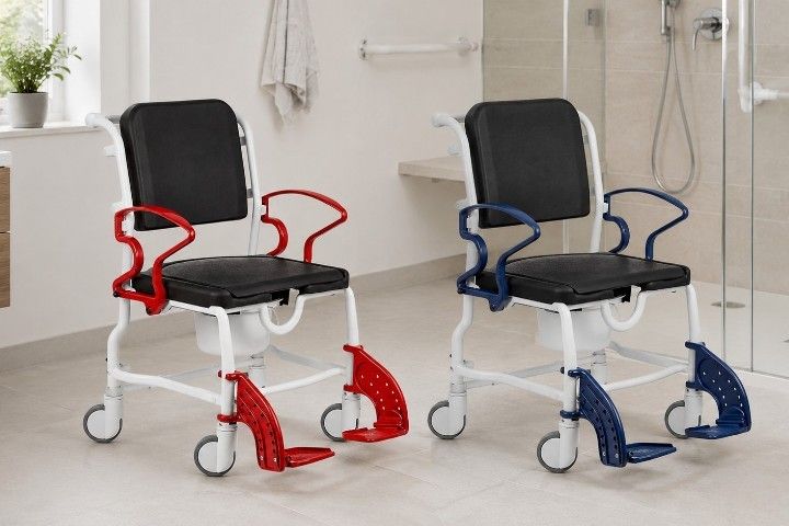 Rebotec Dusch- und Toilettenrollstuhl Chicago, Grau-Blau