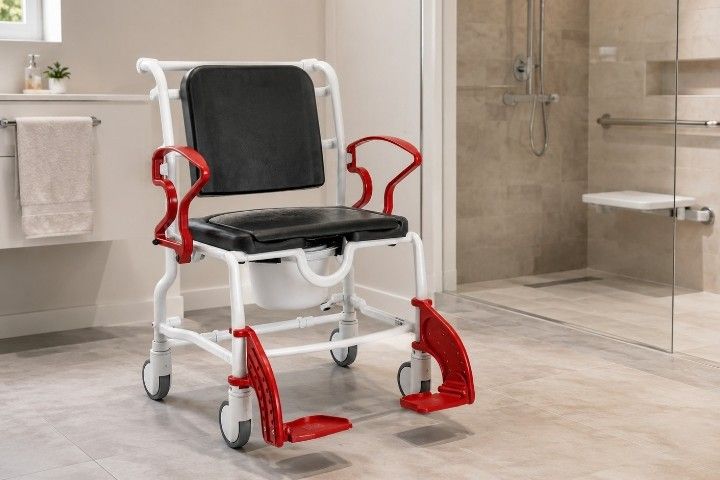 Rebotec Dusch- und Toilettenrollstuhl Dallas, Grau-Blau