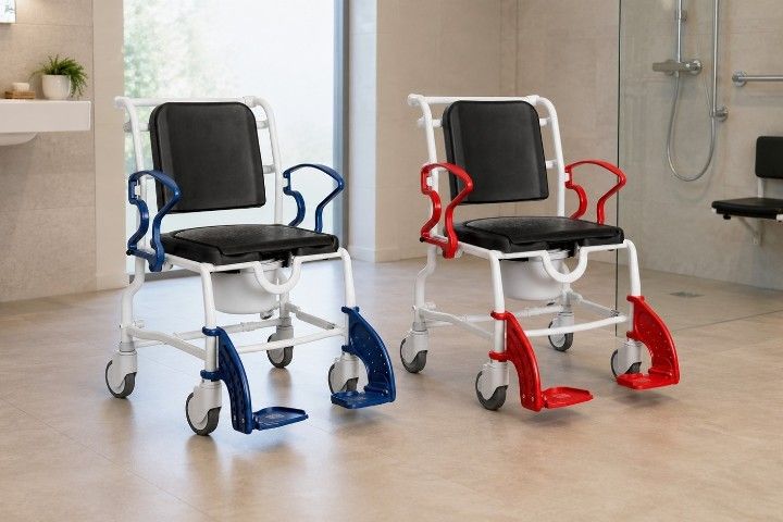 Rebotec Dusch- und Toilettenrollstuhl Dallas, Grau-Blau