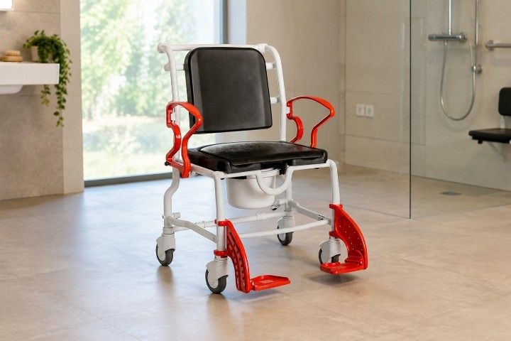 Rebotec Dusch- und Toilettenrollstuhl Atlanta, Grau-Feuerrot