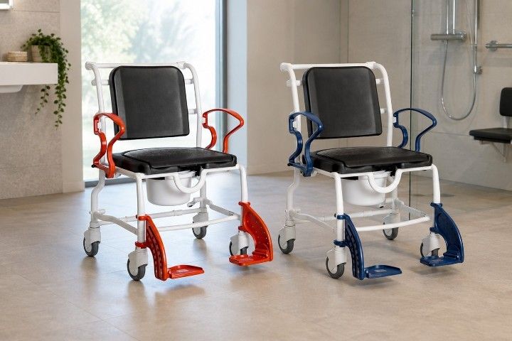 Rebotec Dusch- und Toilettenrollstuhl Atlanta, Grau-Blau