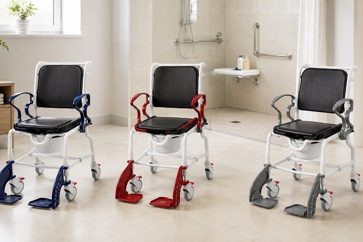 Rebotec Dusch- und Toilettenrollstuhl Detroit, höhenverstellbar, Grau-Blau
