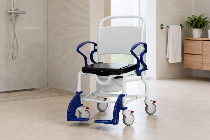 Rebotec Dusch- und Toilettenrollstuhl New York, Grau-Blau