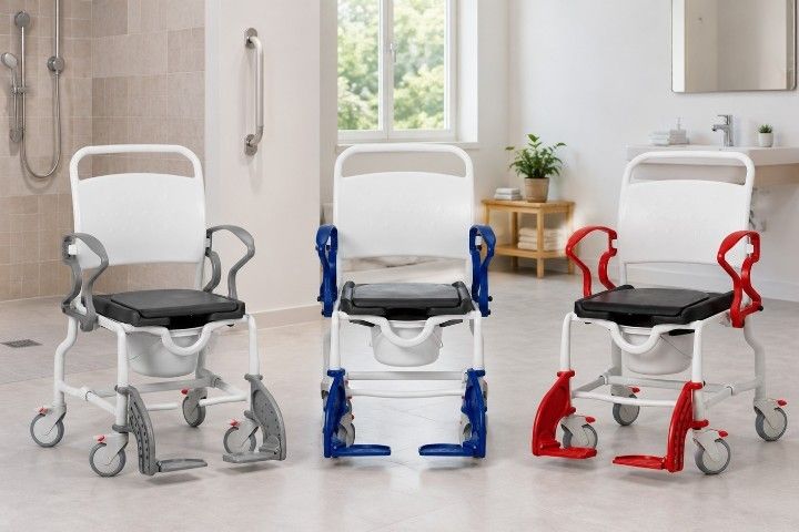 Rebotec Dusch- und Toilettenrollstuhl New York, Grau-Blau