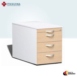 Rollcontainer 3 Kunststoff-Schubfächer und Utensilienschubfach, 43,8x60x56,5 cm, Buche/Weiß