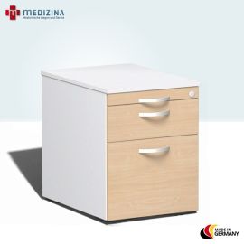 Rollcontainer Hängeregistratur und 1 Kunststoff-Schubfach, 43,8x60x56,5 cm, Buche/Weiß