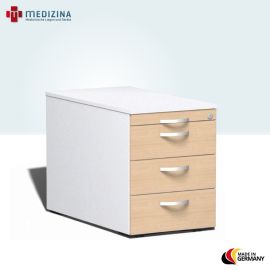 Rollcontainer mit 3 Metall-Schubfächern und Utensilienschubfach, 43,8x80x56,5 cm, Buche/Weiß