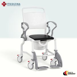 Produktbild: Rebotec Dusch- und Toilettenrollstuhl Erfurt mit Eimeraufnahme, Eimer und Sitzpolster, Grau-Grau