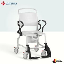 Produktbild: Rebotec Dusch- und Toilettenrollstuhl Erfurt mit Eimeraufnahme und Eimer, Grau-Schwarz