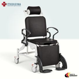 Produktbild: Rebotec Multifunktions-Dusch- und Pflegerollstuhl Phoenix mit Hygieneausschnitt, Grau-Schwarz