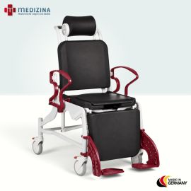 Produktbild: Rebotec Multifunktions-Dusch- und Pflegerollstuhl Phoenix mit Hygieneausschnitt, Grau-Rubinrot