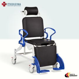 Produktbild: Rebotec Multifunktions-Dusch- und Pflegerollstuhl Phoenix mit Hygieneausschnitt, Grau-Blau
