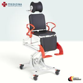 Produktbild: Rebotec Multifunktions-Dusch- und Pflegerollstuhl Phoenix hydraulisch mit Hygieneausschnitt, Grau-Feuerrot