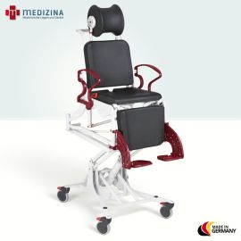 Produktbild: Rebotec Multifunktions-Dusch- und Pflegerollstuhl Phoenix hydraulisch mit Hygieneausschnitt, Grau-Rubinrot