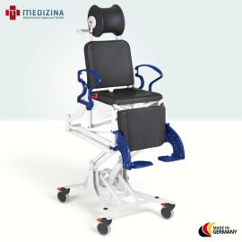 Produktbild: Rebotec Multifunktions-Dusch- und Pflegerollstuhl Phoenix hydraulisch mit Hygieneausschnitt, Grau-Blau
