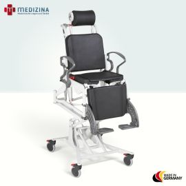 Produktbild: Rebotec Multifunktions-Dusch- und Pflegerollstuhl Phoenix elektrisch mit Hygieneausschnitt, Grau-Grau