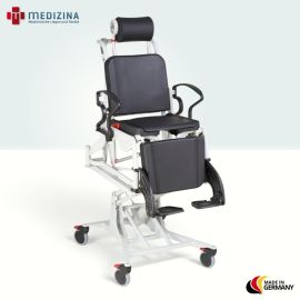 Produktbild: Rebotec Multifunktions-Dusch- und Pflegerollstuhl Phoenix elektrisch mit Hygieneausschnitt, Grau-Schwarz