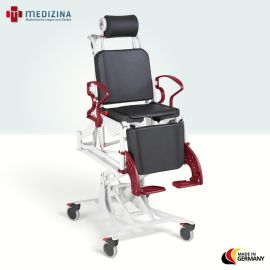 Produktbild: Rebotec Multifunktions-Dusch- und Pflegerollstuhl Phoenix elektrisch mit Hygieneausschnitt, Grau-Rubinrot