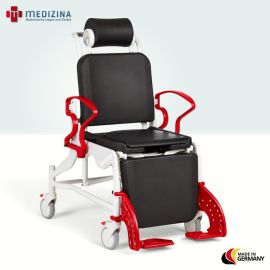 Produktbild: Rebotec Multifunktions-Dusch- und Pflegerollstuhl Phoenix 200 mit Hygieneausschnitt, Grau-Feuerrot