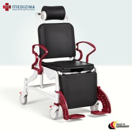 Produktbild: Rebotec Multifunktions-Dusch- und Pflegerollstuhl Phoenix 200 mit Hygieneausschnitt, Grau-Rubinrot