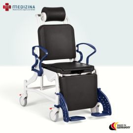 Produktbild: Rebotec Multifunktions-Dusch- und Pflegerollstuhl Phoenix 200 mit Hygieneausschnitt, Grau-Blau