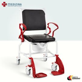 Produktbild: Rebotec Dusch- und Toilettenrollstuhl Detroit, höhenverstellbar, Grau-Feuerrot