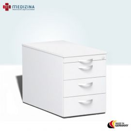 Geramöbel Rollcontainer mit 3 Metall-Schubfächern und Utensilienschubfach, 43,8x80x56,5 cm, Weiß/Weiß