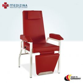 Abb. zeigt Multifunktionsstuhl, Blutentnahmestuhl, Infusionsstuhl HAEMO-FLEXA Cuneo mit Keilkissen Armlehnen, Fußpolsterschutz, stationär.
